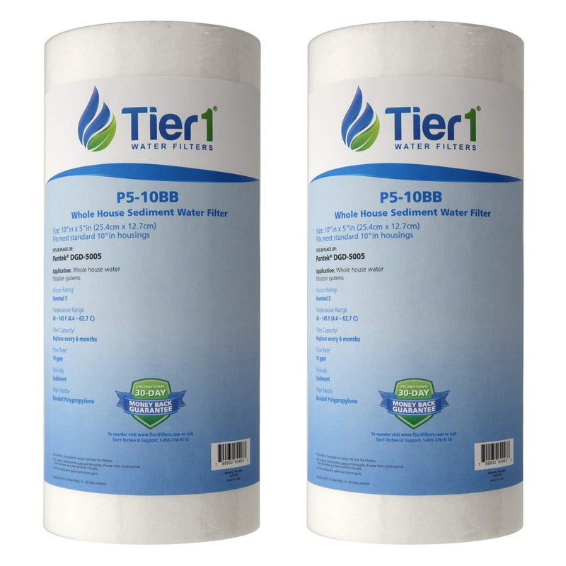 Tier1 5 Micron 10 Inch x 4.5 Inch | 2-Pack Spun Wound Polypropylene Whole House Sediment Water Filter Replacement Cartridge | Compatible with Pentek DGD-5005, 155357-43, WDGD-5005, Home Water Filter - Image 1
